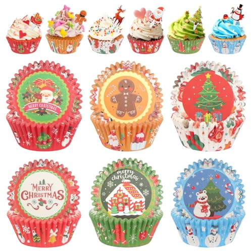 Weihnachten Muffinförmchen Papier 150 Stück Xmas Muffins Backförmchen mit Weihnachten Cupcake Topper Cupcake Formen Fettdichtes Paper Backen Tassen