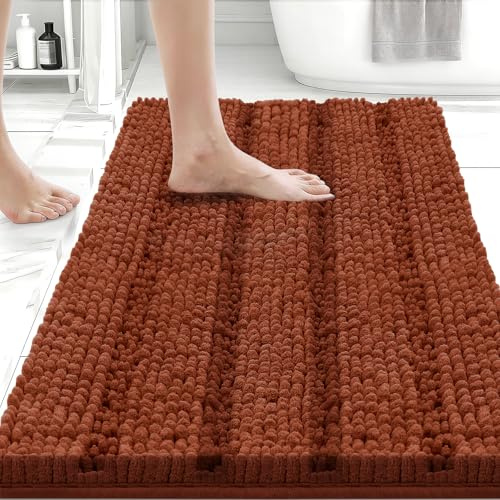 Bcoimo 24×17 Chenille Bath Mat – Non-Slip with Backing Bath Rug Ultra-Absorbent and Machine Washable Bathroom Mat Quick-Dry Design. Ideal for Bathroom and Tub Areas