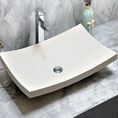 Vasque rectangulaire en marbre Blanc, Vasque de Salle de Bain au-Dessus du comptoir, Style Art Moderne, utilisable à l'intérieur comme à l'extérieur (25,6 LX 15,7 W x 4,7 H)