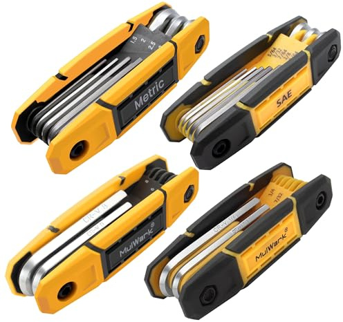 MULWARK 4 Pack Folding Allen Wrenches Sets | 17-Piece Complete Metric & Standard SAE Hex Key Set with Portable Holders for Basic Home Repair, Furniture Assembly, and DIY Projects