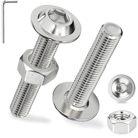 Ezitruz 60 Sätze Linsenkopfschrauben M5x16 mm Schrauben Edelstahl A2 V2A Flachkopfschrauben M5 Innensechskant ISO 7380-2 mit Muttern und Flansch Metrisch Vollgewinde für Holz Möbelmontage