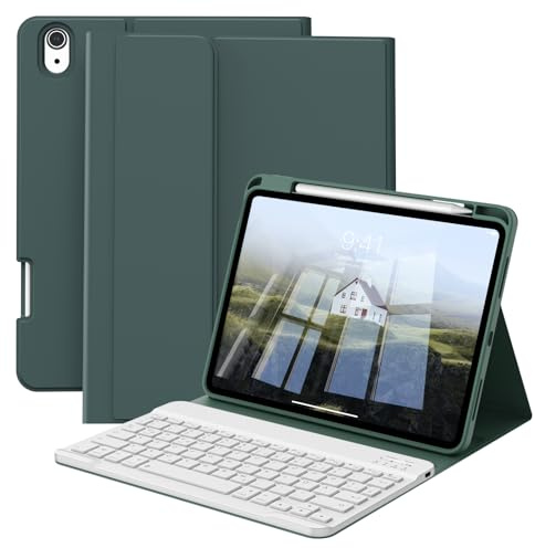 GKABXY Funda con teclado para iPad A16 11 generación 2025/10 generación 2022 (11/10,9 pulgadas), carcasa trasera de TPU suave con soporte para bolígrafo, funda magnética extraíble teclado funda para