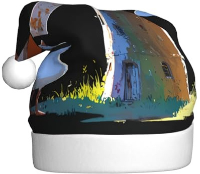 YYHWHJDE Goose under the windmill Pattern Christmas Hat for Adult Soft and Fluffy, Ideal for Long-Term Use