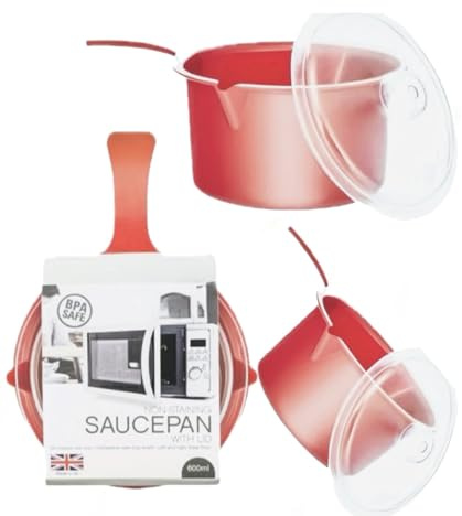 Home Fittings ® 2X Easy Cook Polly Carbonate Non-Staining Microwave Saucepan and Lid, Red 550ML BPA Safe 0.5L (Pack of 2) RED Sauce Pan