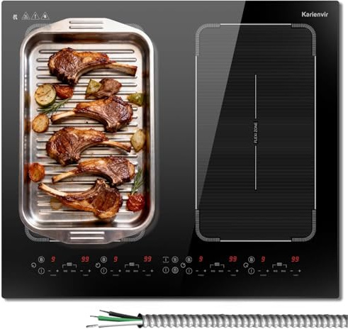 Karienvir Induction Hob 4 Ring with Double Flexible Zone and Booster | 52×59 CM, Hardwired, 99-Mins Timer, Child Safety Lock, Built-in, 7200 W, 220-240 V