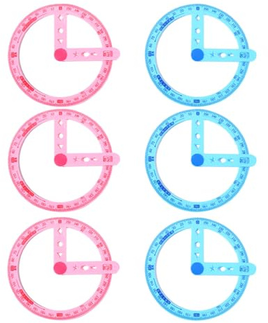 AMUSLESUR Goniometro Circolare Set 6 Pezzi Strumento di Misurazione Angoli Plastica Trasparente per Uso Scolastico Attività Matematica 360 Gradi