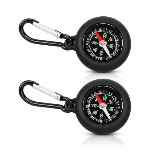 2PCS Portable Compass with Keychain and Carabiner Clip, Pocket Hiking Compass for Navigation and Outdoor Travel, Durable Waterproof Orienteering Tool for Camping, Backpacking, Adventure Use