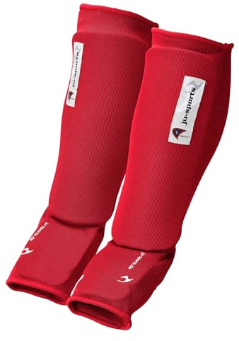 Ju-Sports Spann Schienbeinschoner für Kickboxen und anderen Kampfsport, rot - 100% Baumwolle, Dehn- & waschbarer Spannschoner & Schienbeinschutz