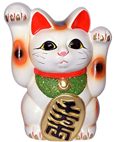 Made in Japan Lucky Cat 15,5 cm Tokoname Porzellan beide Hände Maneki Neko
