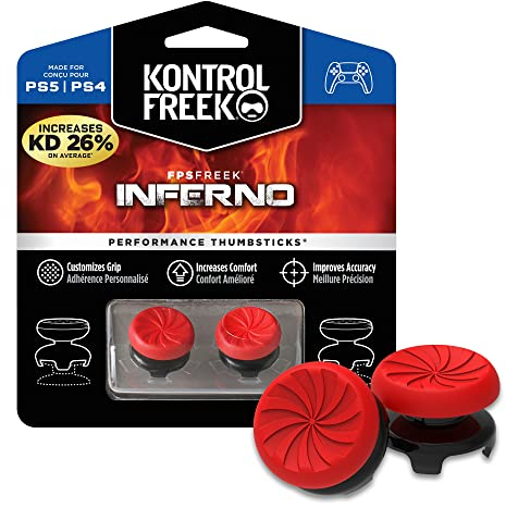 KontrolFreek FPS Freek Inferno para PlayStation 4 (PS4) y PlayStation 5 (PS5) | Performance Thumbsticks | 2 Alturas elevadas, cóncavo | Rojo