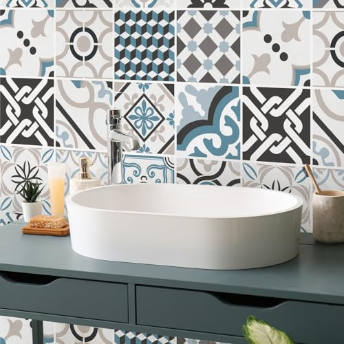 RE-COVERTILES - Stickers Carrelage Cuisine et Bain Carreaux Adhésifs en PVC Imperméables Anti-rayures Autocollants Décoratifs Mur Peel and Stick - Modèle 24 Pcs 20x20 cm PS00054 Made in Italy