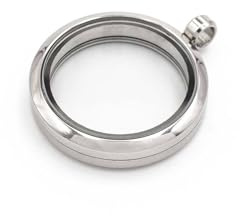 Vintageparts FACHHANDEL FÜR SCHMUCKZUBEHÖR Glasmedaillon aus Edelstahl mit Schraubverschluss zum Befüllen in platinfarben 30 mm 1 Stück