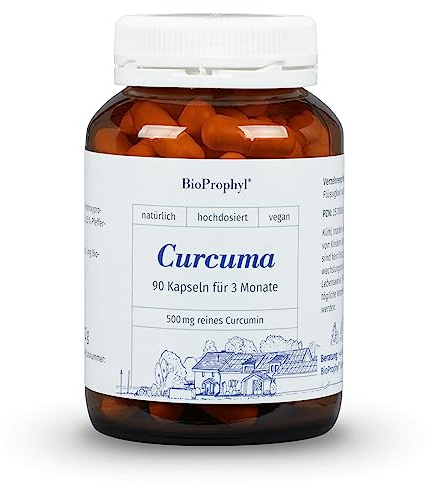 BioProphyl® Curcuma - 526 mg 95% iger Curcuma Extrakt mit 500 mg reinem Curcumin aus Curcuma longa mit Bioperine (schwarzer Pfeffer) - Vorratsdose mit 90 pflanzliche Kapseln für 3 Monate