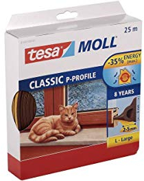 tesamoll P-Profildichtung selbstklebend Gummi Zugluftstopper zum Isolieren von Spalten in Fenstern und Türen braun 25m x 9mm
