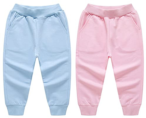 De feuilles 2-pack barn flickor pojkar träningsbyxor dragsko elastisk midja jogging underdel joggingbyxor vanliga långa byxor byxor