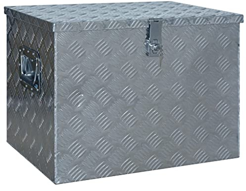 vidaXL Scatola Multiuso Porta Attrezzi Contenitore Portaoggetti Chiave Inclusa Baule in Lamiera di Alluminio 610x430x455 mm Argento