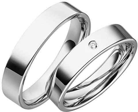 JC Trauringe 2 x Eheringe 925 Silber PAARPREIS inkl. Diamant und Gravur Ehe-ringe Verlobungs-ringe Brillant Heiraten Wedding Rings Partnerringe Platin Gold Weißgold S014