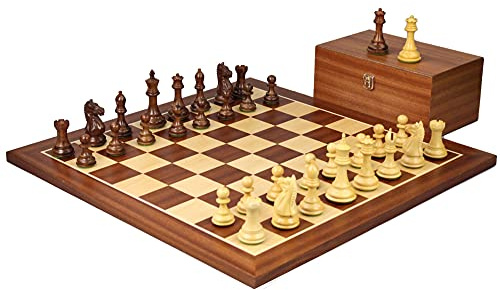 Large Handmade Handcrafted Wooden Chess Set Mahogany Board 21 Inch Weighted Sheesham Staunton Fierce Knight Pieces Comes With Mahogany Wood Chess Box 3.75 Inch