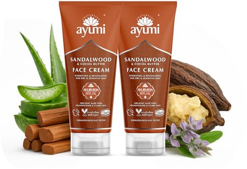 Ayumi Sandalwood & Cocoa Butter Face Cream. Vegan, Cruelty-Free, Dermatologically-Tested, 2 x 100ml