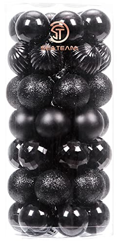 Sea Team 46-Pack Christmas Ball Ornaments with Strings, 30mm/1.18 Mini Size Baubles, Shatterproof Plastic Christmas Bulbs, Hanging Decorations for Xmas Tree, Holiday, Wedding, Party, Black