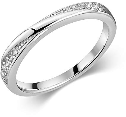 Damen Ringe Silber 925 dünn mit weißen Zirkonia Steinen SR-132 | Silberring rhodiniert inkl. Schmuckbox von MATERIA by Matthias Wagner