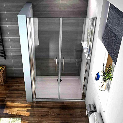 Box Doccia Porta Per Nicchia 110x195cm,2 Ante Battenti Saloon Vetro 6mm | Cromato Lucido,Vetro Temperato e Trasparente ,Vetro Anticalcare