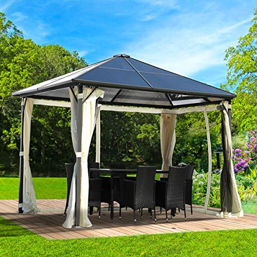 BRAST® Alu Pavillon Summerdream | viele Modelle & Farben | Größen 3x3m 3x4m | Moskitonetz + LEDs | TÜV geprüft | wasserdicht | UV-Schutz | festes Dach | 3x3m Beige LEDs