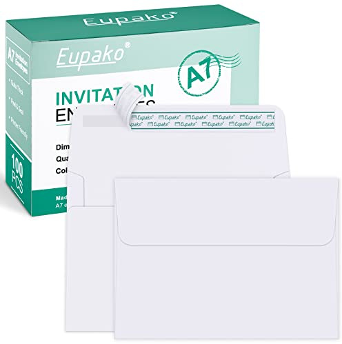 Eupako 12,7 x 17,8 cm Briefumschläge, selbstklebend, A7, Kraftpapierumschläge für 12,7 x 17,8 cm, Weiß, 100 Stück
