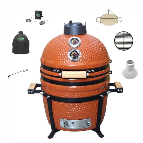 YNNI KAMADO TQTT15RG - Kamado independiente de 15.7 pulgadas, parrilla, oro rosa, barbacoa, cerámica, huevo, ahumador, paquete con extras TQTT15RG