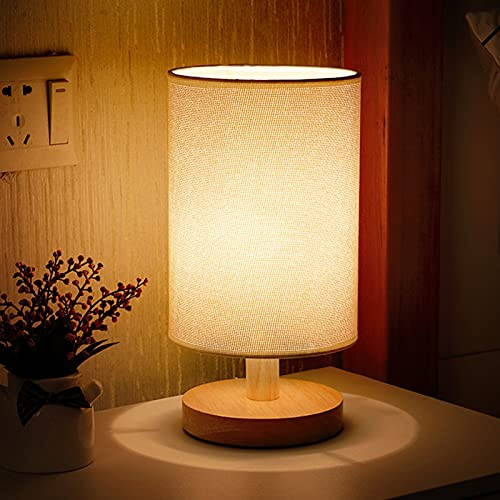 NXACETN Lámpara De Mesa, Lámpara De Mesita De Noche con Base Redonda De Carga USB, Lámpara De Noche Vintage con Protección para Los Ojos, Lámpara De Tela con Luz Nocturna Regulable