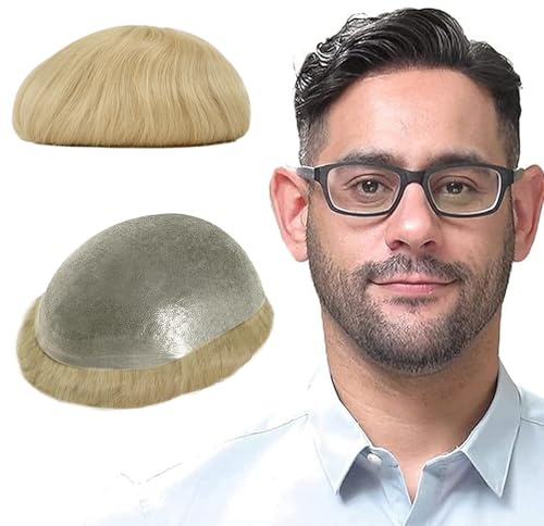 Lordhair Perücke für Herren, Toupet Herren aus natürlichem Echthaar, 0,08 mm vorn, 1/2 Zoll, V-looped Größe auf Hautbasis, superdünn, Perücke für Herren, Ersatz Haarsystem, 20 x 25 cm