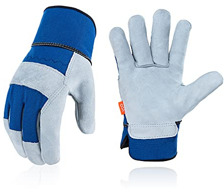 Vgo... Gardening Gloves Cowhide, Work Gloves Thornproof Utility for Yard Trucker Delivery Garden with Strong Grip,1Pair