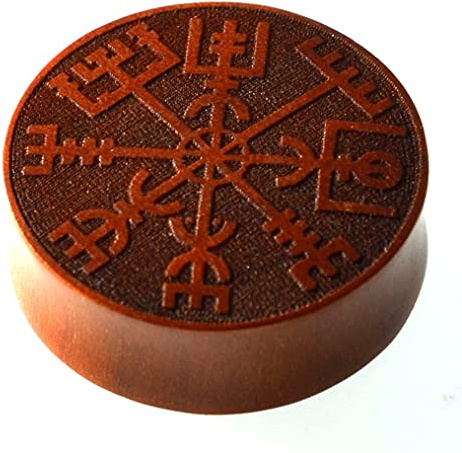 CHICNET Plug Flesh Tunnel Ohr Piercing rot braun Holz mit Gravur Inlay, double flared Wikinger Kompass Runen Viking Vegvisir Tribal Celtic Dehner 6mm-30mm 18 mm