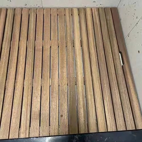 Caillebotis de Douche en Bois de Teck, Tapis de douche avec trou de drainage central - Plateforme en ardoise Tapis de douche en bois antidérapant pour douche intérieure et extérieure - Longueur de 20
