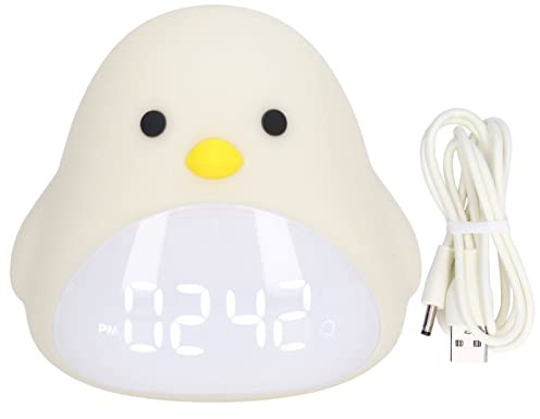 LED-Nachtlicht für Kinder, Süßer Kleiner Vogel, Wecker, Nachtlicht mit Temperatur- und Zeitanzeige, Helligkeit Einstellbar, Nicht Flackerndes, Augenschonendes, Warmes LED-Licht, Timing-Funktion, Fabel