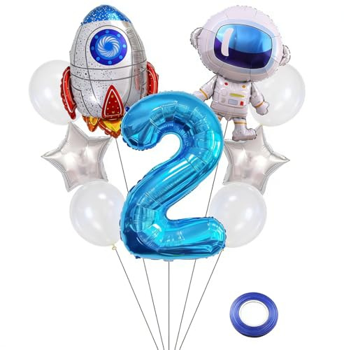 Kawailay astronaute fusée 2 ans anniversaire ballons Jumbo spaceman anniversaire ballons hors de l'espace thème Foil ballons bleu 2 ballon d'hélium baby shower fête d'anniversaire pour les enfants