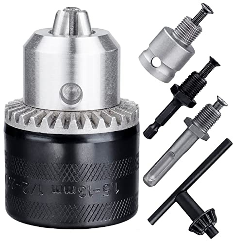 GANYEE 1.5-13mm Keyed Drill Chuck Adapter Kit 1/2-20UNF with SDS-Plus Shank 1/4 Hex Shank 1/2 Socket Square Female Adapter fits Rotary hammer/Impact wrench/Impact Screwdriver