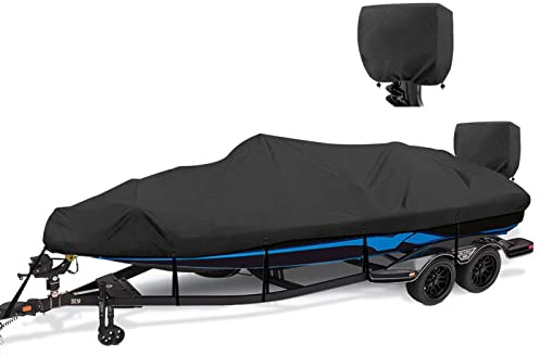 YimSting 1200D Waterproof Boat Cover - Fits 16' to 18.5' ft Bass, V-Hull, Tri-Hull, Fish & Ski, Runabout Bowrider Boats - Heavy Duty Canvas Black