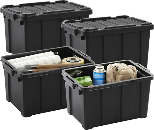 Iris Ohyama, Scatole Pieghevoli, 21L, Set di 4, Nero, Compact, Solido, Impilabile, Per Garage, Scaffali, Scatola Organizer, Plastica, Contenitore, DDSKT-210