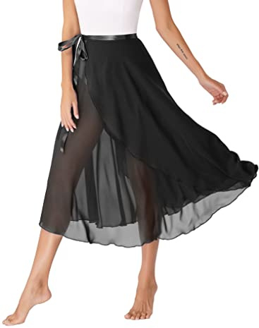 Doomiva Gonna da donna in chiffon, gonna da balletto, gonna avvolgente, gonna da spiaggia, gonna estiva, Nero , Taglia unica