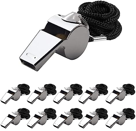 Lot de 10 Sifflets en Acier Inoxydable, Sifflet avec Lanière À Boucle Détachable, S'Applique À L'Urgence De L'Enseignant Arbitre Sportif