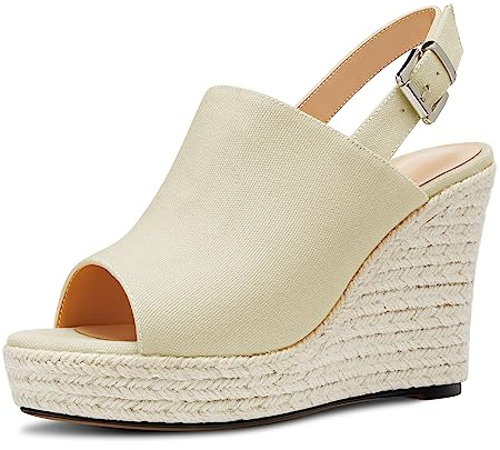 Castamere Femmes Haut High Compensé Plate-forme Talon Heel Ouvert Bout Slip-on Sandales Slingback Danse Décontracté Été 10 CM Heels