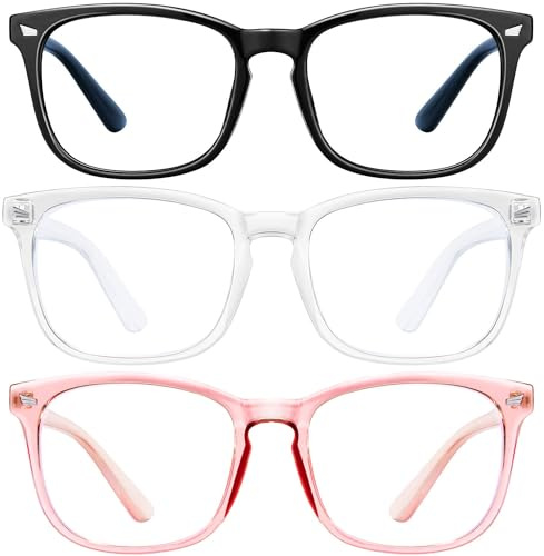Konqkin 3-Pack Blue Light Blocking Glasses - Women & Men Computer Gaming Glasses with Screen Filter, Anti-Headache & Eye Strain Protection, Lightweight Eyeglasses for TV, Phone