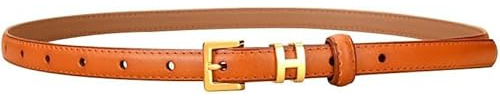 TTPSRY Gürtel Damen Schmaler Ledergürtel Lang Damengürtel Verstellbarer Dünner Gürtel Schmaler Ledergürtel mit Gold Metallschnalle für Jeans, Freizeithosen, Kleider (Braun)