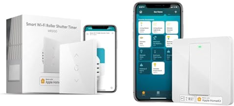 Interrupteur Volet Roulant Connecté (FIL NEUTRE REQUIS), Interrupteur de Rideau & Interrupteur Va et Vient WiFi(FIL NEUTRE REQUIS),Interrupteur à 2 Voies Intelligent Compatible avec Apple HomeKit