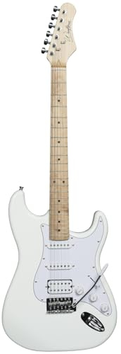 Woodbrass ST100 Chitarra elettrica, bianca - Chitarra versatile ideale per principianti - Corpo in forma ST - Tastiera in tiglio americano - Stile rock, pop, funk, country, hard, metal