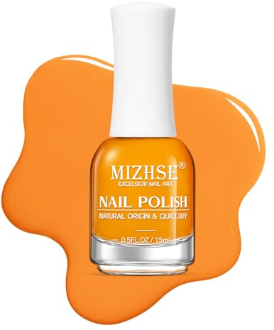 MIZHSE Schnelltrocknender Nagellack, Orange Wasserbassierter Nail Polish, Neon Orange Nail Polish, Nagellack Ohne UV, Neon Color Langanhaltende Formel die Schnell Trocknet 15ml 1er Pack