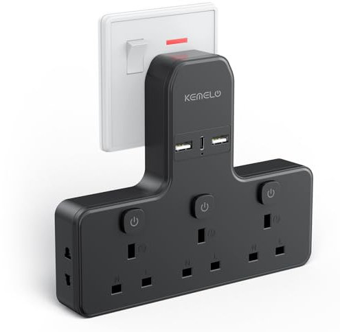 Multi Plug Adapter (3250W/13A), Plug Extension Socket with 3 USB, 3 Way Plug Adapter UK Built-in with Independent Switches,Wall Plug Extender for School Home, Kitchen, Office