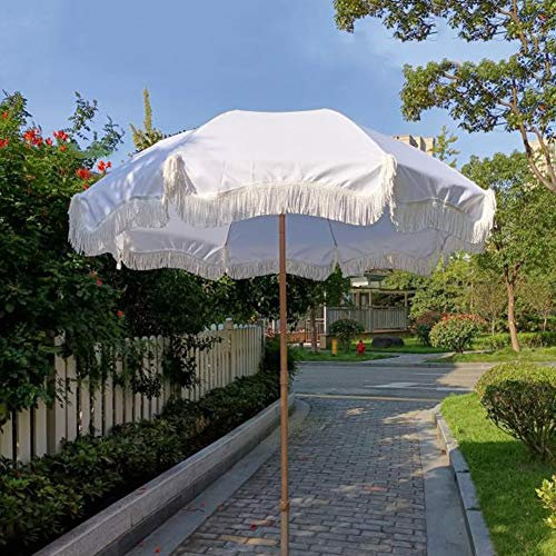 ASerZenith Gartenschirm Terrassenschirm Strandschirm Rund Balkon Sonnenschirme, Weißer Quastenschirm, Mit Neigefunktion, Höhenverstellbar, Marktschirm, Outdoor Dekoschirm