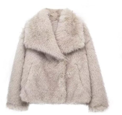 ZhuiKun Manteau en Fausse Fourrure pour Femme Veste à Manches Longues Col à revers Cardigan Manteau d'hiver Court et Chaud - Abricot, M